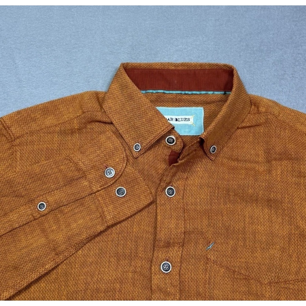 32 Bar Blues Shirt Mens S Linen Blend Burnt Orange Athleisure Normcore Modern